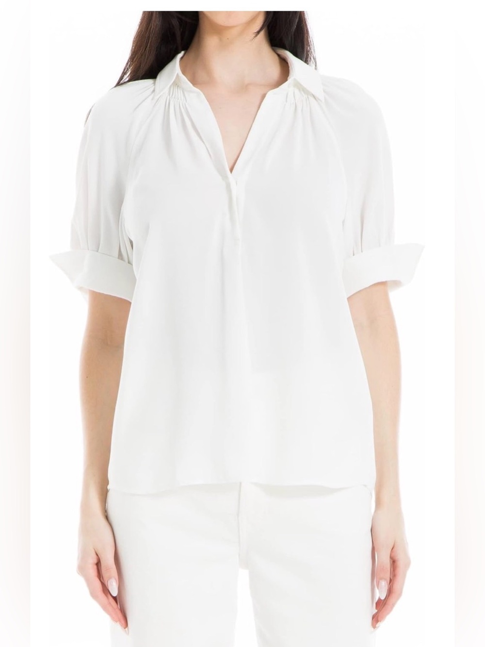 Max Studio White Textured Puff Sleeve Blouse Size XS
